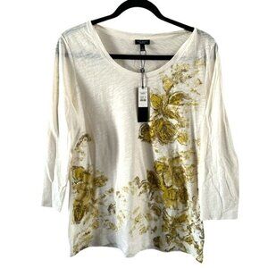 Talbots 3/4 Sleeve Floral Beige T-Shirt NWT Sz Large Lightweight